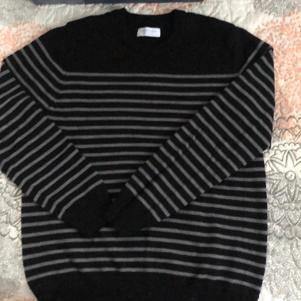 Everlane Black and Gray Striped Crewneck Sweater